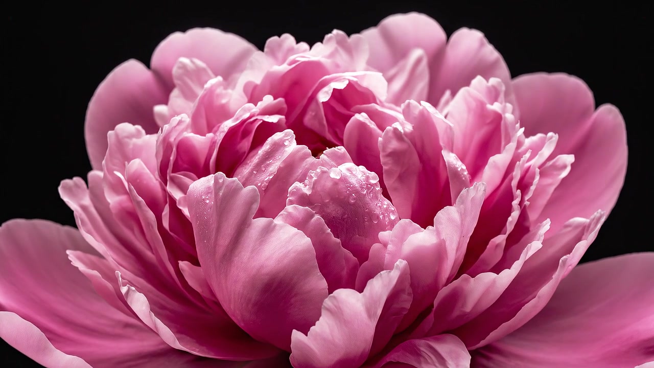 Macro Close-up of Pink Peony Flower Bud on Black Background