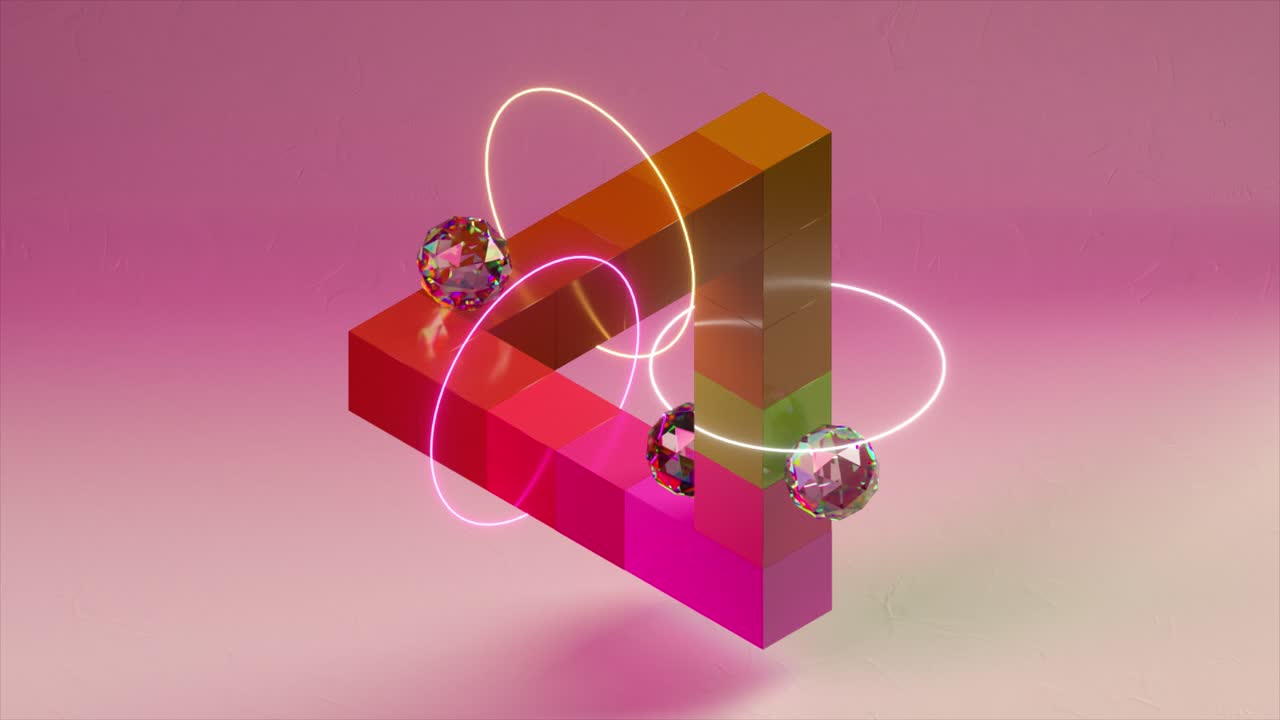 ilusión óptica geométrica abstracta con luz de neón y cristales