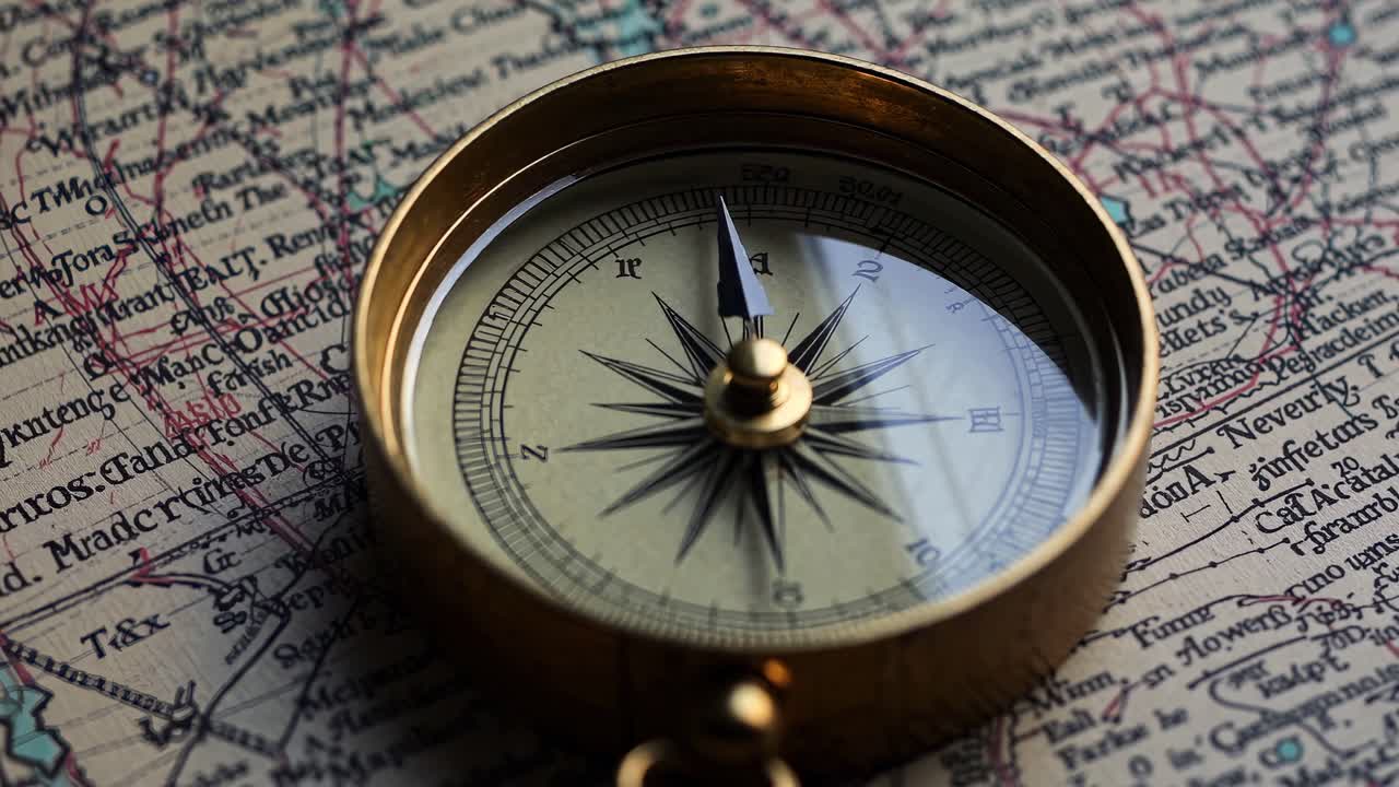 Vintage Compass on Antique Map