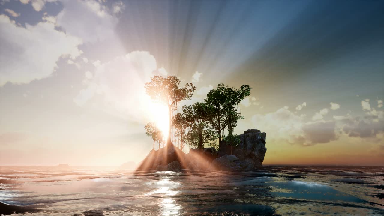 isla rocosa con árboles como el océano