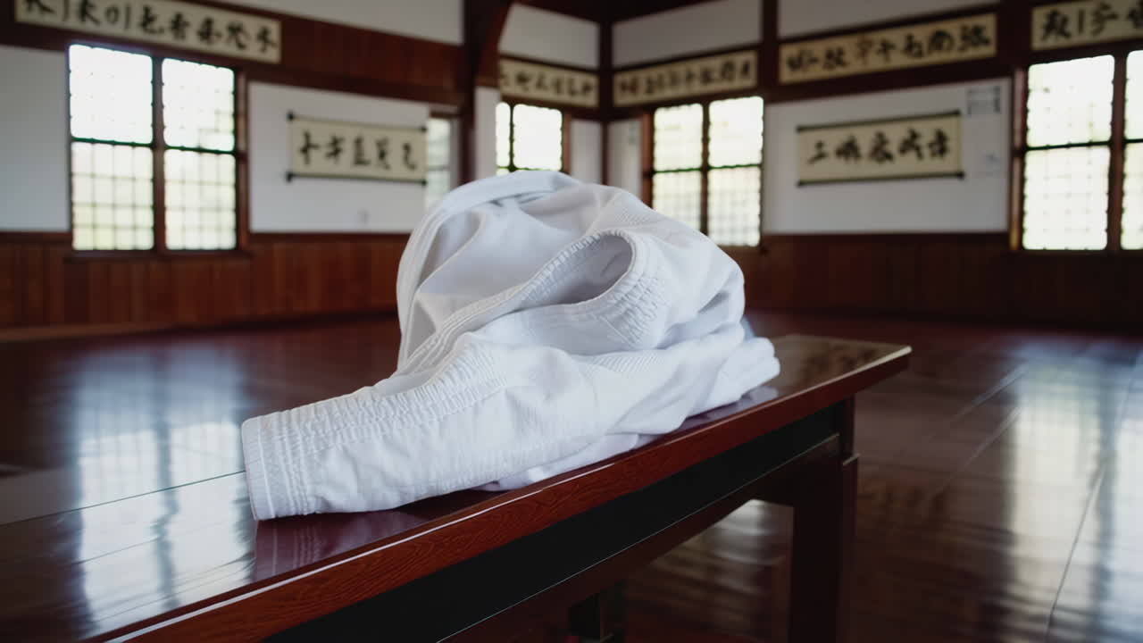 White Karate Gi in a Traditional Dojo