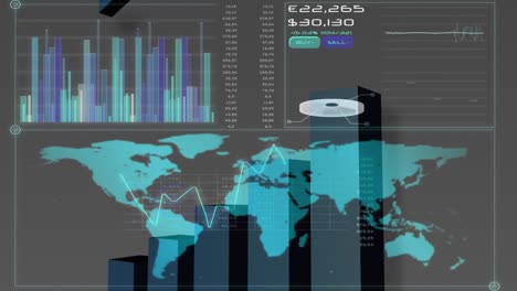 Animación-Del-Procesamiento-De-Datos-Y-Estadísticas-Financieras-Sobre-El-Mapa-Mundial