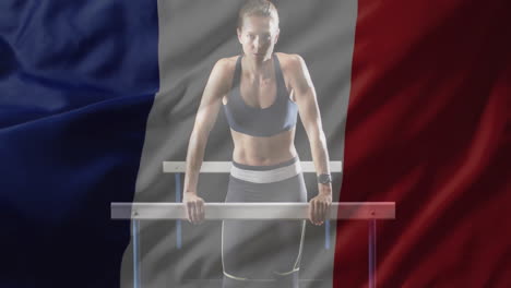 animation of flag of france over caucasian female runner