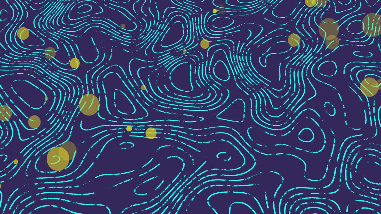 animación de manchas amarillas sobre patrones de topografía en un patrón sin costuras contra un fondo azul.