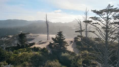 Aerial-ascending-shot-of-the-beautiful-Cape-Kiwanda-sandstone-headlands-in-Oregon