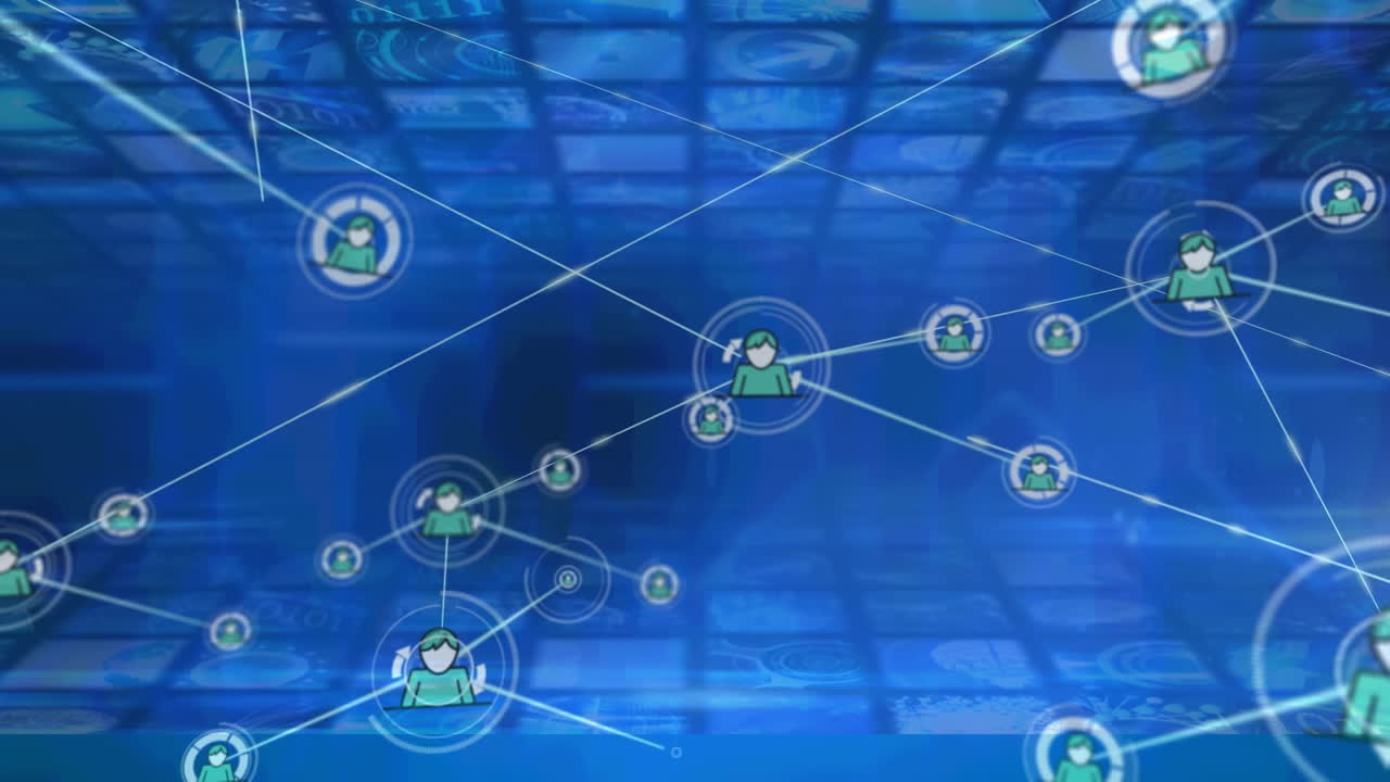 Animation of network of connections over blue digital background