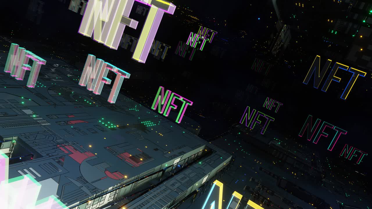 추상적인 도시 위에 nft 문구