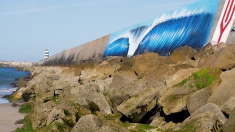 cámara lenta todavía tiro de medão playa ola pintura mural breakwall supertubos pared peniche europa 1920x1080 hd