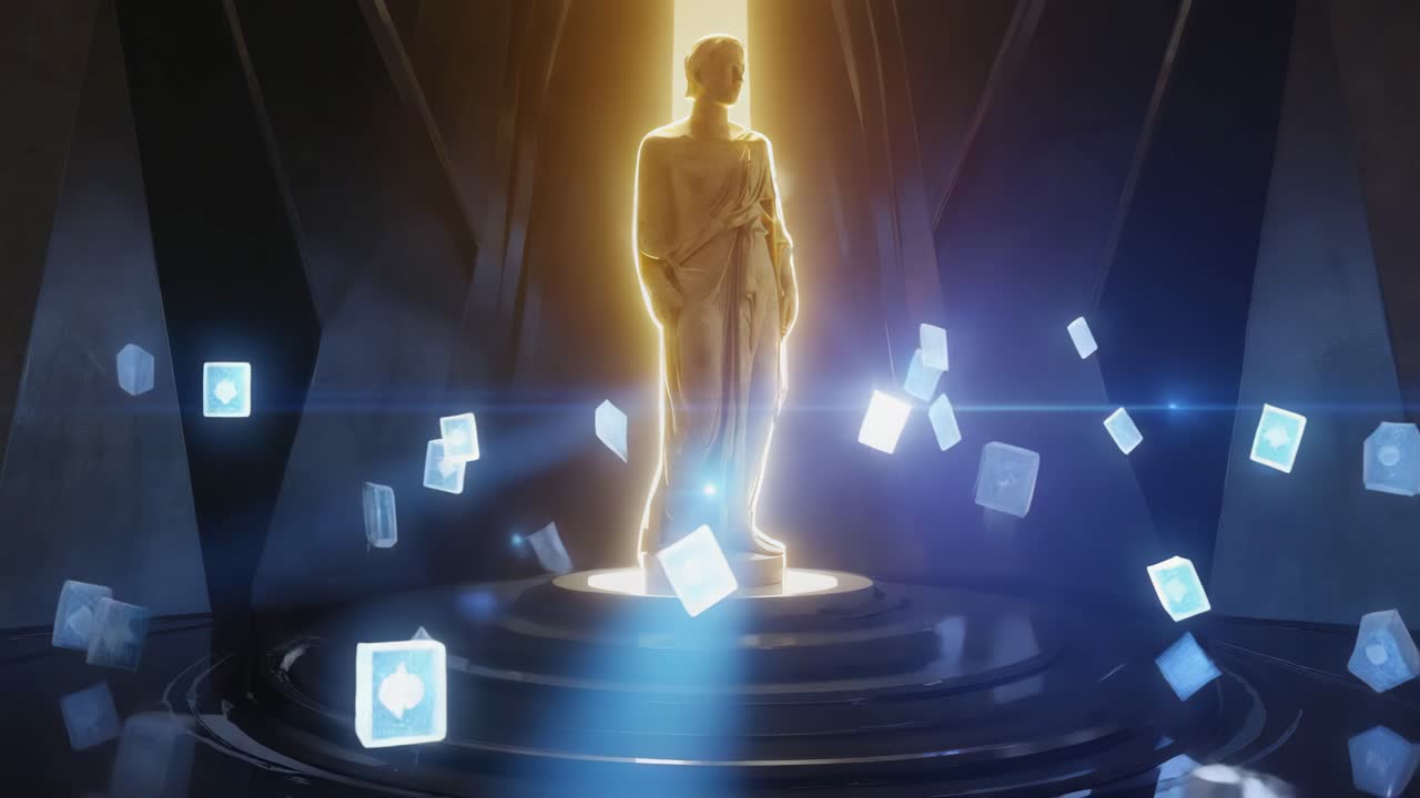 Golden Statue and Floating Ice Cubes