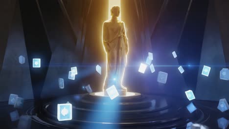 golden statue and floating ice cubes