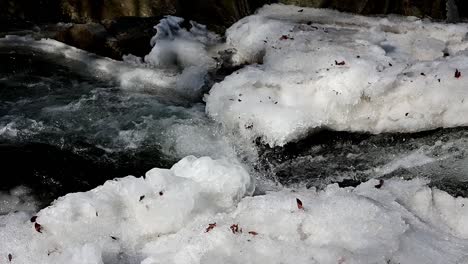 ice banks of stream during winter