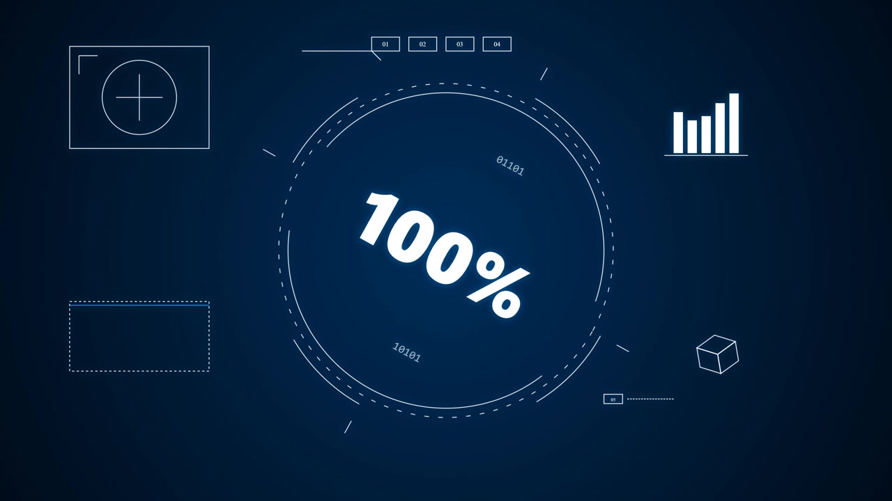 Digital Loading Progress Bar with Percentage Counter on Dark Background