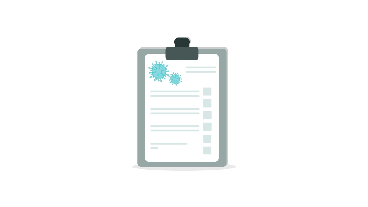 Appunti animati con icone di virus e checklist medica