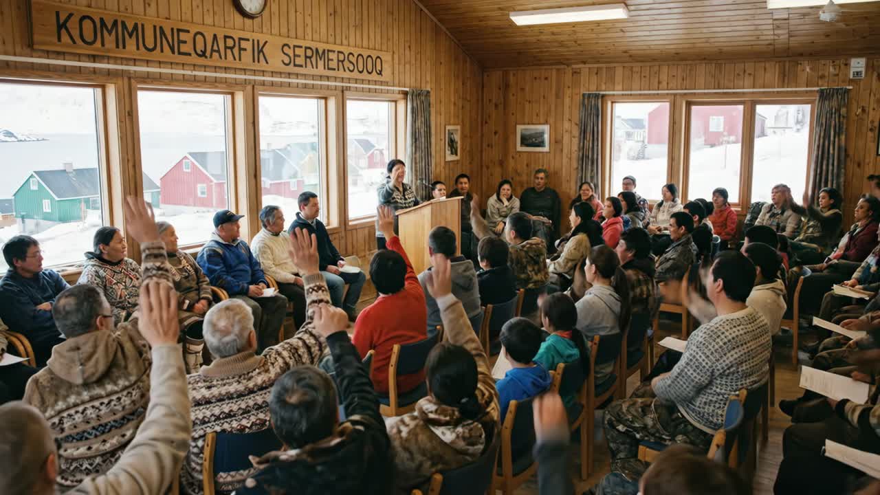 Local Community Members Voting by Raising Hands in a Meeting