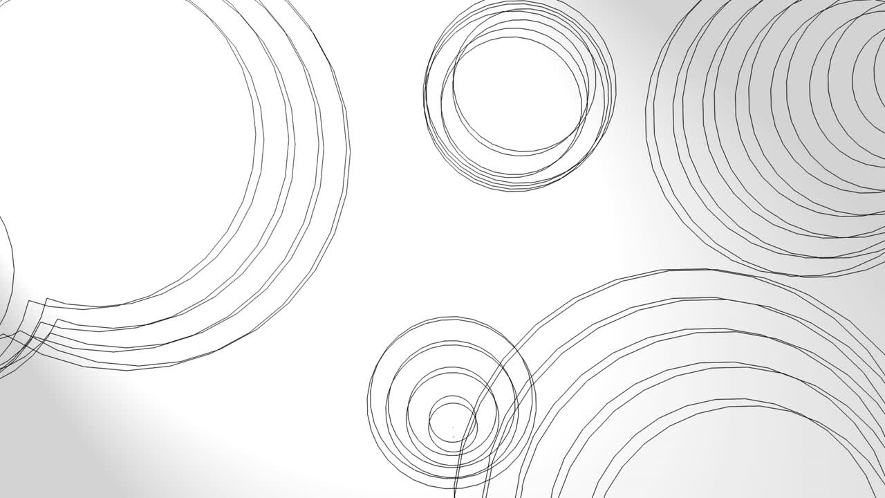 3d animation, panoramic or traveling above layout circles shapes on white background