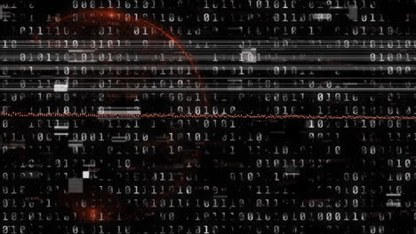 animación de una placa de circuito de computadora azul sobre el procesamiento de datos binarios, en negro