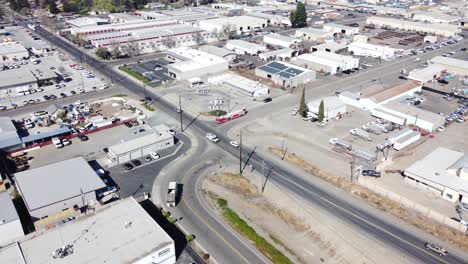 Aerial-Drone-of-Firetruck-in-Urban-Industrial-Area-in-California-4k