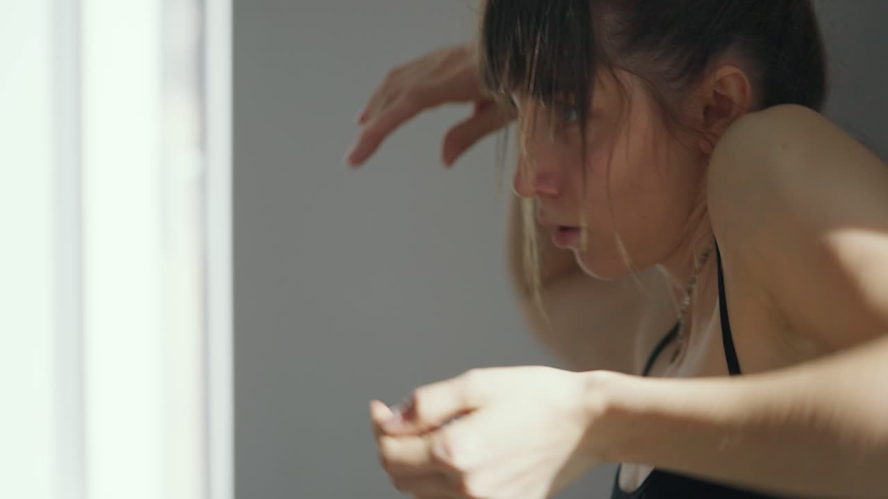 A woman poses for the camera in different settings