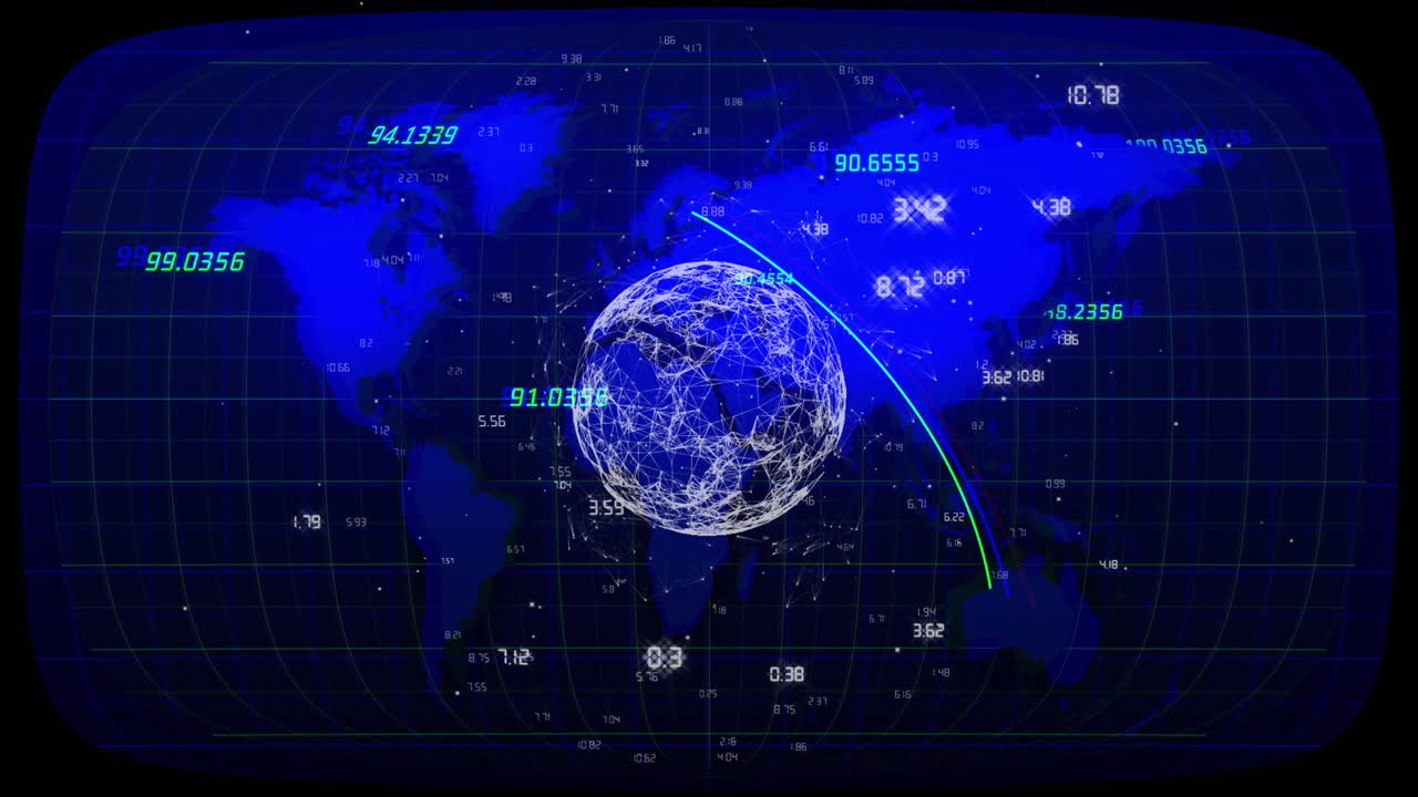 Global network connections and data points animation over world map