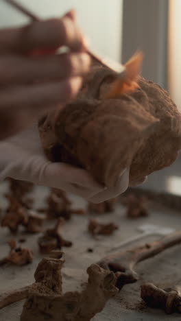 archaeologist cleaning ancient remains