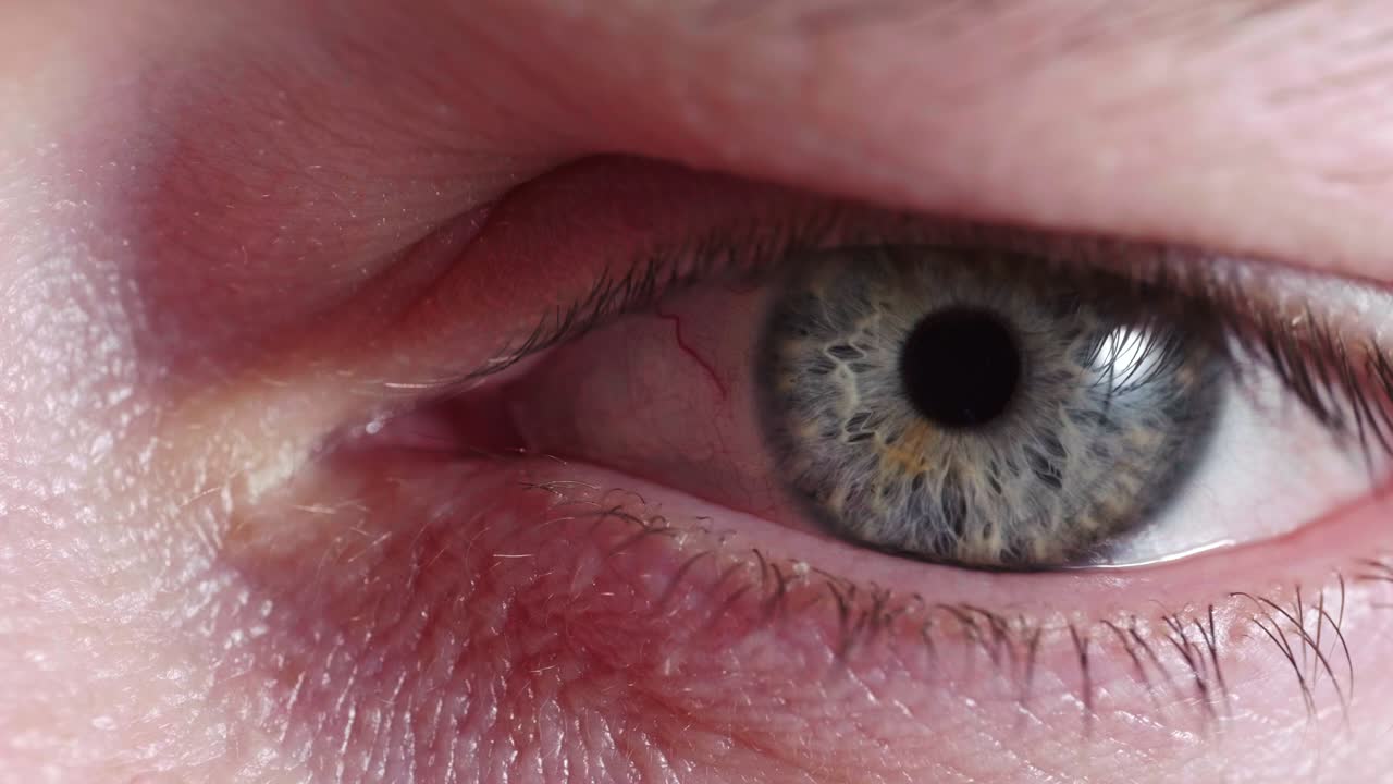 어두운 방에서 사람의 푸른 녹색 눈에 화면의 반사 12