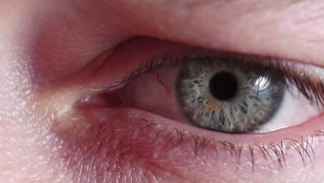 reflejo de la pantalla en el ojo verde azul de la persona en una habitación oscura 12