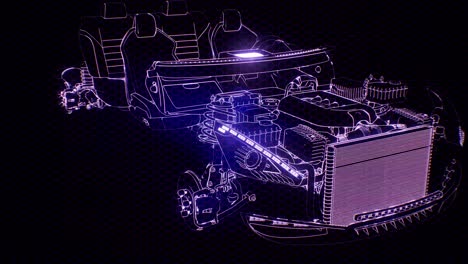 Holographic-animation-of-3D-wireframe-car-model-with-engine