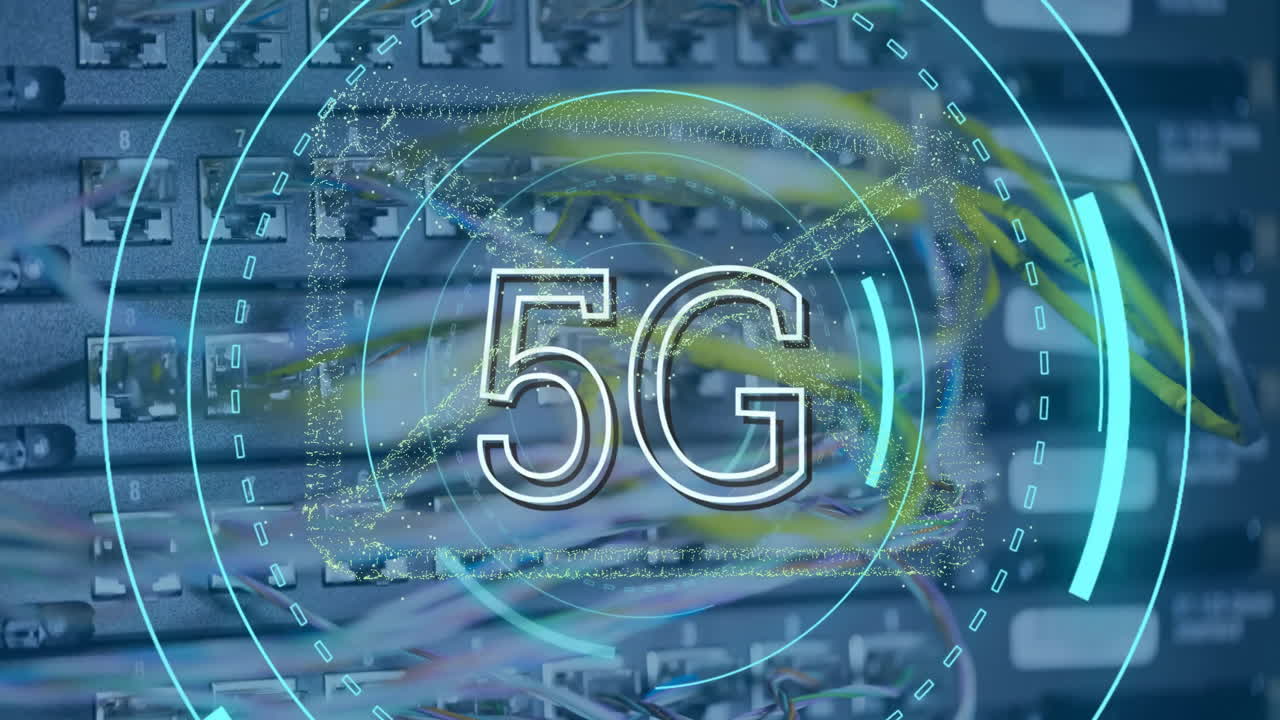 animación de texto 5g, procesamiento de datos digitales a través de servidores informáticos