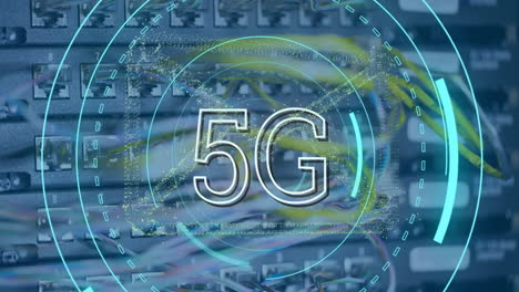 Animation-Von-5G-Text,-Digitale-Datenverarbeitung-über-Computerserver