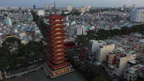 aerial view of buddhist pagoda in ho chi minh city, vietnam