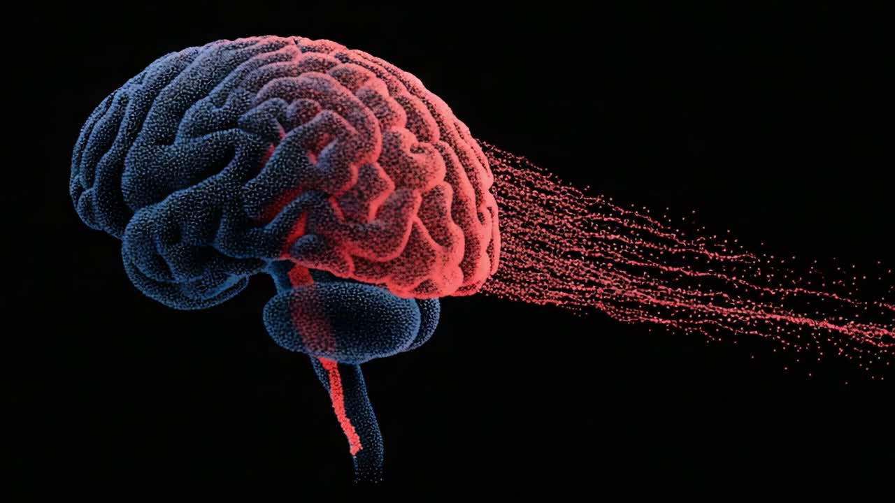 Abstract Representation of a Brain with Colorful Particles Emitting from It, Illustrating Thought Processes and Neural Activity in a Modern Artistic Style