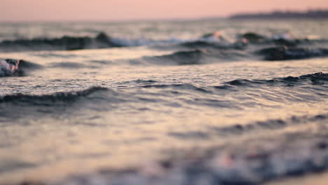 late in the evening on the sea. beautiful evening wave rolls to the shore
