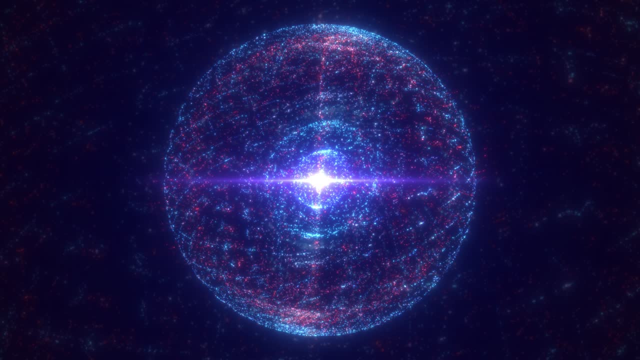 Sfera di Energia Luminosa: Animazione Futuristica di Plasma Viola nel Cyberspazio