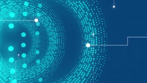 animation of dots forming lines over circular tunnel against blue background
