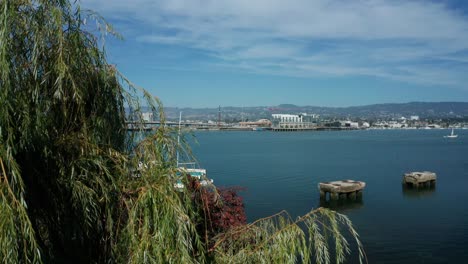 una bonita revelación de la bahía en el estándar de color rec 709 y la cámara se eleva en una toma de grúa