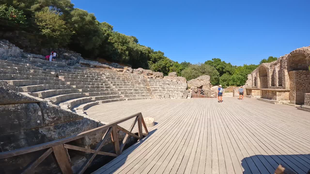 Ancient ruins and wooden bridge