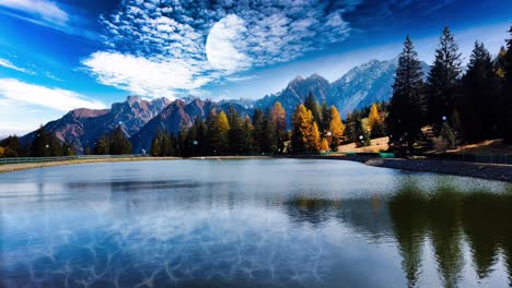 Otoño-De-Gran-Angular-Con-Montañas-Y-Lago.-Animado