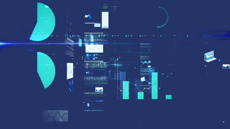 Animation of data processing on blue background