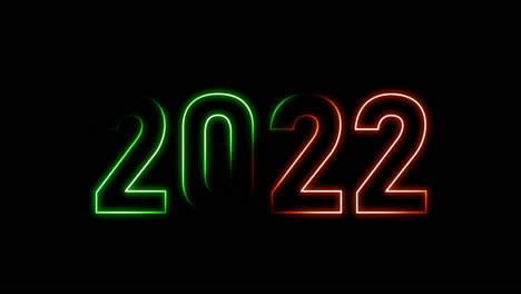 el texto en 3d crea 2022 con un efecto aleatorio de color brillante sobre fondo negro