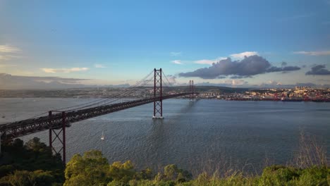 slow motion view of 25th april bridge from lisboa portugal on a sunny day