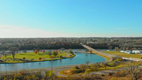 Beautiful-American-City-Landscape-in-Janesville,-Wisconsin.-Aerial