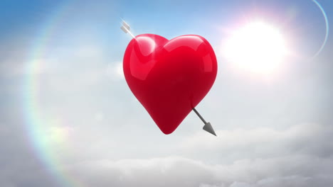 red heart with an arrow turning over blue sky