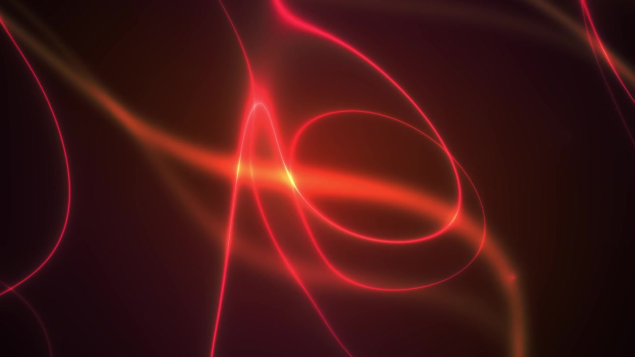 Dynamic Red Neon Light Trails Flowing on Dark Background