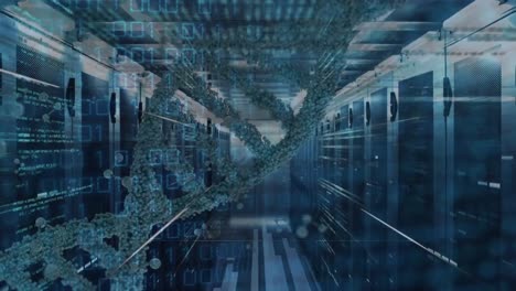 Animation of dna strand and data processing over server room