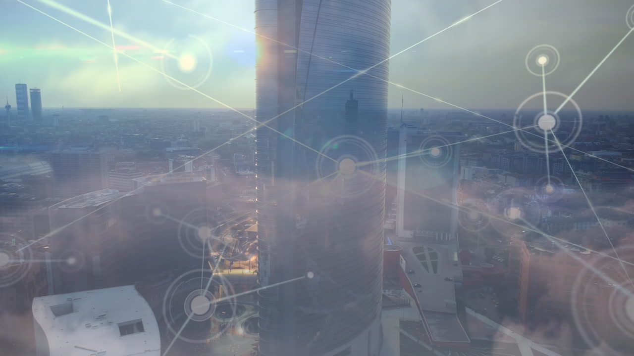 도시 풍경에 대한 연결 네트워크의 애니메이션