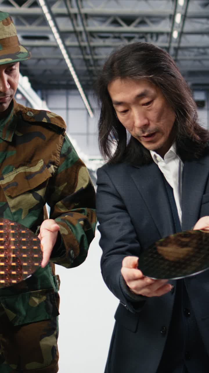 Video vertikal Perwira intelijen militer bertemu dengan insinyur untuk memproduksi mikrochip