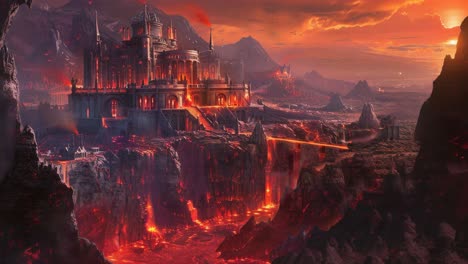 volcanic castle at sunset