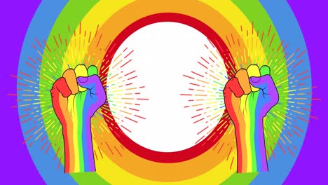 Animation-Von-Fäusten-Und-Regenbogenkreisen-Im-Hintergrund