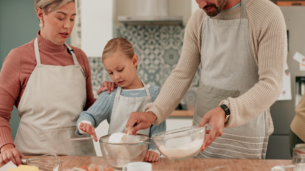 Family, teaching or kid baking with parents