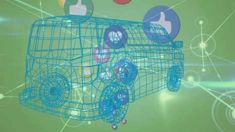 Animation-of-network-of-connections-and-icons-over-3d-car-model